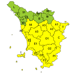 Codice giallo su Toscana centro-sud fino a mezzanotte